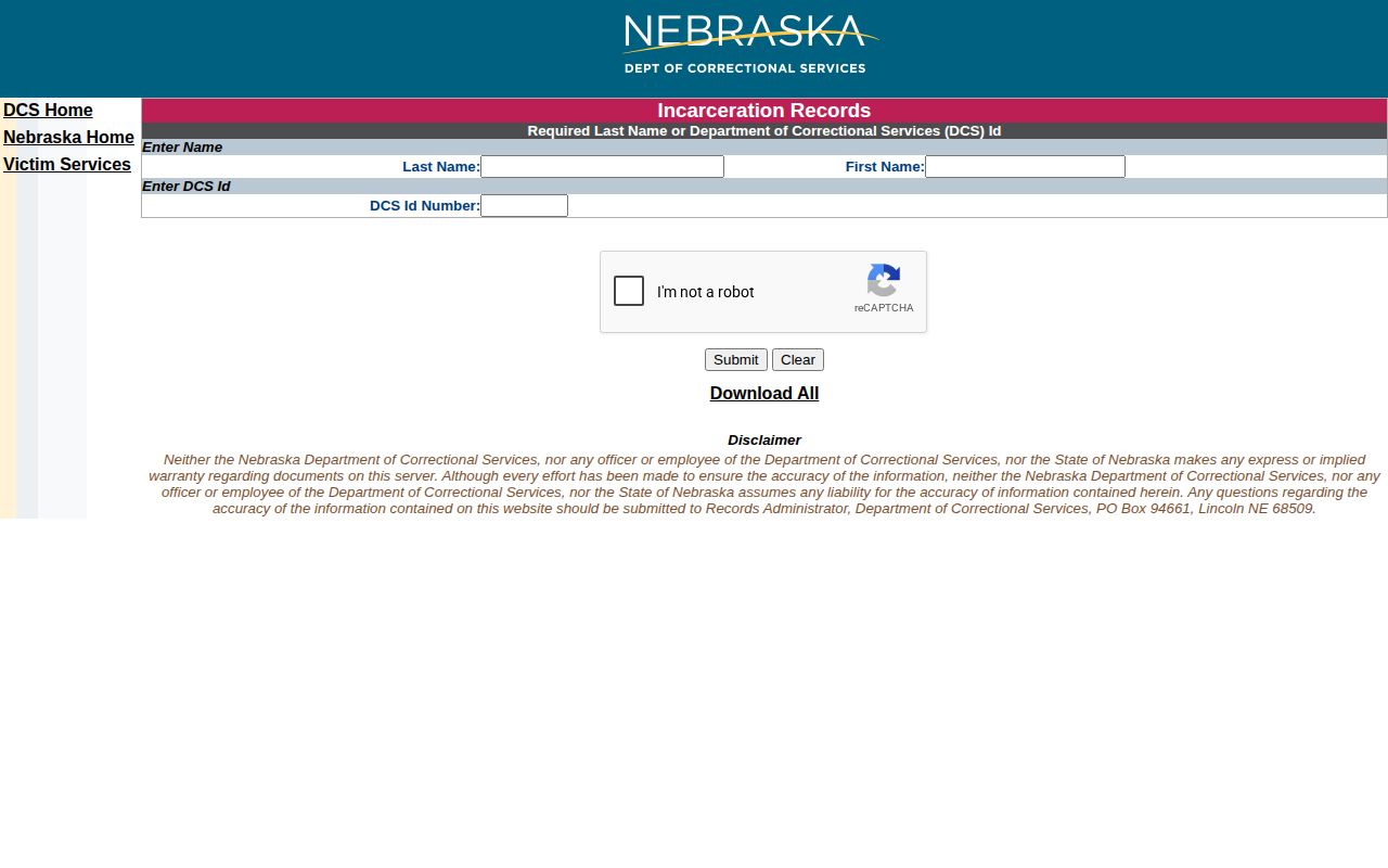Nebraska Department of Correctional Services offender search for Perkins County record context