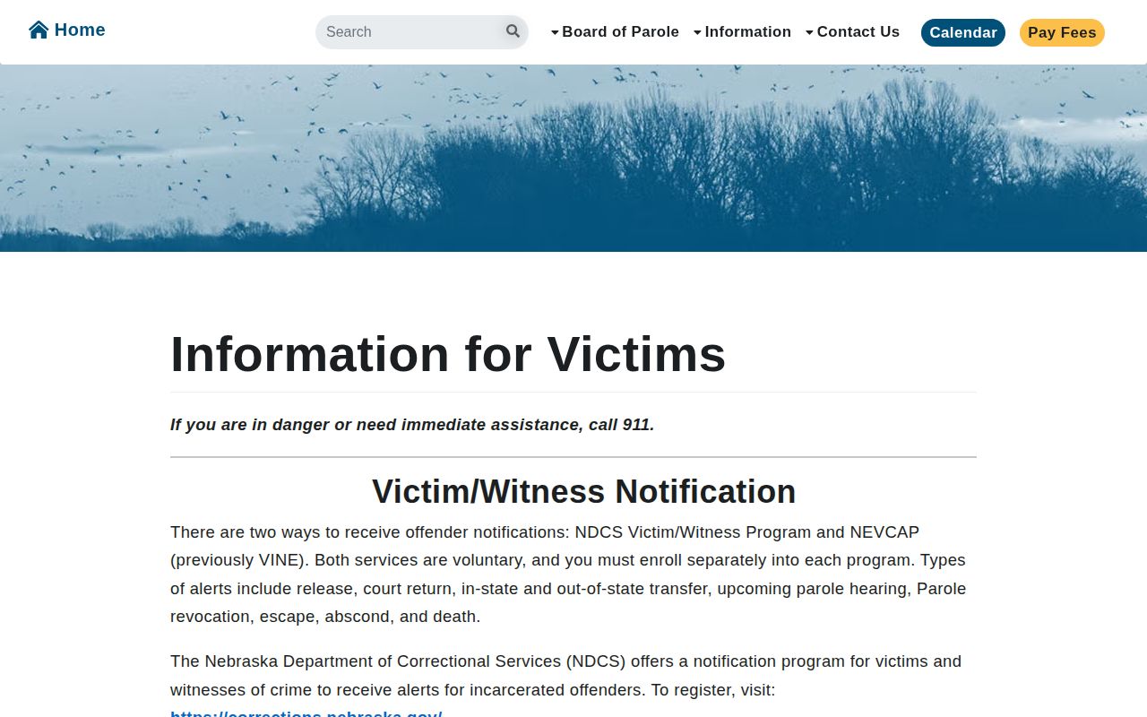 Nebraska victim notification information for Perkins County custody alerts