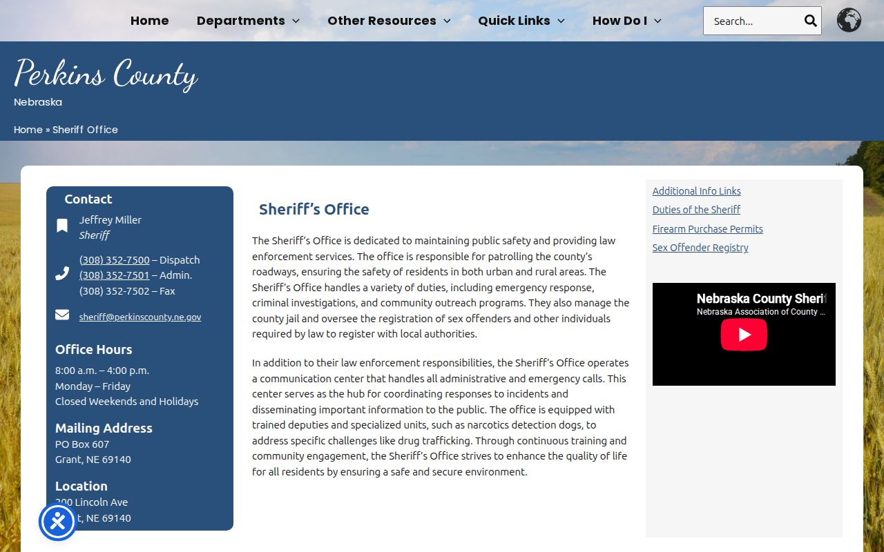 Perkins County Sheriff warrant record page showing no public wanted interface